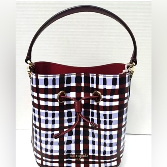 Kate Spade Eva Bucket small crossbody  Bag Purple Multi plaid - Picture 3 of 15